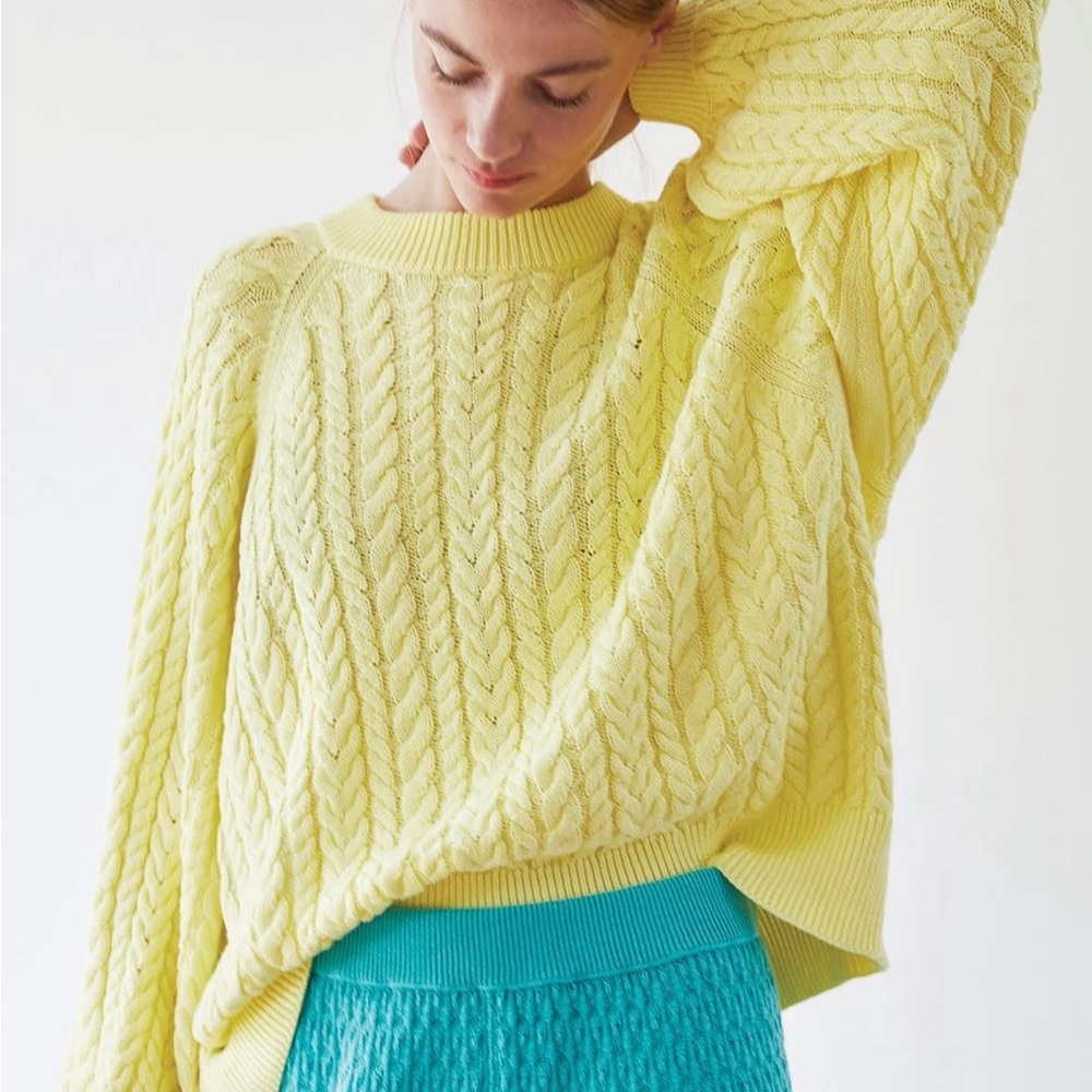 I Love Mr Mittens Yellow Oversized Chunky Cable Knit Sweater M/L